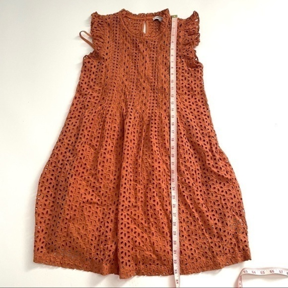 Madewell Eyelet Ruffle Sleeve Pintuck Mini Dress Mulled Cider AN137 - Picture 7 of 8